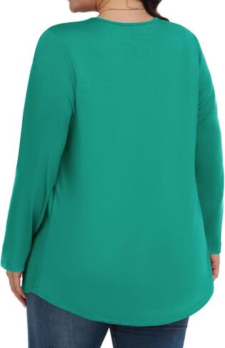 قمصان Tencede للسيدات بمقاسات كبيرة وأكمام طويلة ورقبة على شكل حرف V وبلوزات تونيك 1X-5X in Kuwait