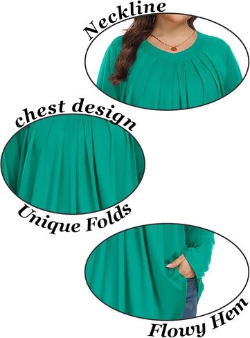 قمصان Tencede للسيدات بمقاسات كبيرة وأكمام طويلة ورقبة على شكل حرف V وبلوزات تونيك 1X-5X in Kuwait