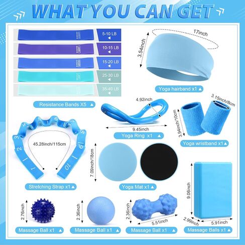 24 Pcs Home Pilates Kit for Women, Pilates Equipment Ring and Ball Set with Stretching Strap, Water Bottle, Magic Circle, Yoga Ring, Gym Bag, Resistance Band, Anti Slip Socks in Saudi Arabia