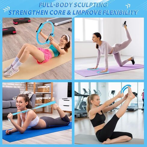 24 Pcs Home Pilates Kit for Women, Pilates Equipment Ring and Ball Set with Stretching Strap, Water Bottle, Magic Circle, Yoga Ring, Gym Bag, Resistance Band, Anti Slip Socks in Saudi Arabia