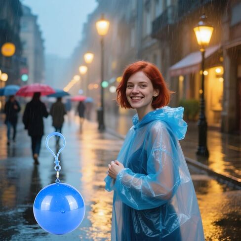 Portable Disposable Rain Poncho in a Ball, Compact Keychain Emergency Raincoat for Trave, Camping, Cycling, and Outdoor Use in Saudi Arabia