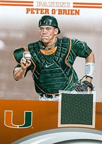 Sports Memorabilia Autograph Warehouse 571592 Miami Hurricanes Peter Obrien Player Worn Jersey Patch Baseball Card - 2015 Panini Team Collection No.PO-MIA in Saudi Arabia