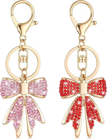 Coquette Bow Keychain Crystal Shiny Diamond Bow Bag Charm Keyring Valentine Key Chain for Women Purse Gift in Saudi Arabia