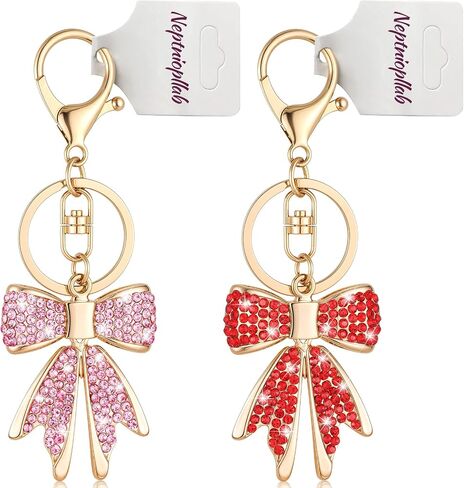 Coquette Bow Keychain Crystal Shiny Diamond Bow Bag Charm Keyring Valentine Key Chain for Women Purse Gift in Saudi Arabia