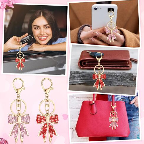 Coquette Bow Keychain Crystal Shiny Diamond Bow Bag Charm Keyring Valentine Key Chain for Women Purse Gift in Saudi Arabia