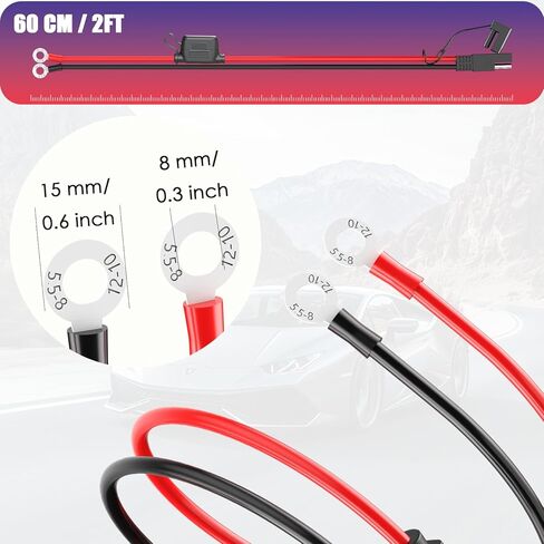 Leicestercn 6ft 12V Terminal Terminal SAE إلى O RING Connects موصل كبل سلك التمديد لشاحن البطارية/المشرف in Kuwait