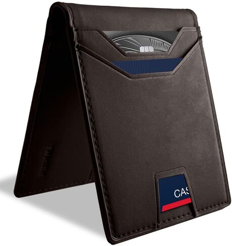 محفظة حظر RFID Slim للرجال Synthra ™ Ultra Leather Bifold Minimalist Wallet 11 حامل سلك رفيع مع مربع هدية (أسود+7 Worldlet） in Saudi Arabia