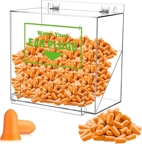 Nuanchu 100 Pairs Ear Plugs with Earplug Acrylic Dispenser 6 x 13 x 8 Inch Clear Acrylic Earplugs with Cover Front Pocket for Noise Cancelling Industrial Factory Office Home (12 x 13 x 8 Inch) in Saudi Arabia
