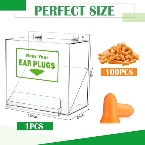 Nuanchu 100 Pairs Ear Plugs with Earplug Acrylic Dispenser 6 x 13 x 8 Inch Clear Acrylic Earplugs with Cover Front Pocket for Noise Cancelling Industrial Factory Office Home (12 x 13 x 8 Inch) in Saudi Arabia