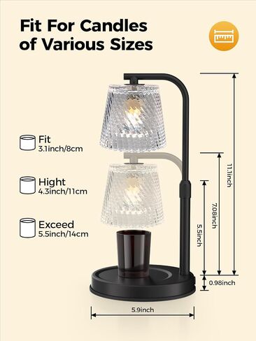 Candle Warmer Lamp with Timer Dimmable - Adjustable Electric Wax Melt Warmer Large Scented Jar Candles Lights, Birthday Gifts for Women, House Warming Gifts New Home Living Room Vintage Decor, Black in Saudi Arabia
