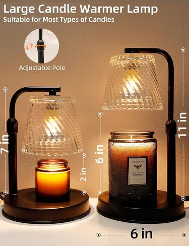 Candle Warmer Lamp with Timer Dimmable - Adjustable Electric Wax Melt Warmer Large Scented Jar Candles Lights, Birthday Gifts for Women, House Warming Gifts New Home Living Room Vintage Decor, Black in Saudi Arabia