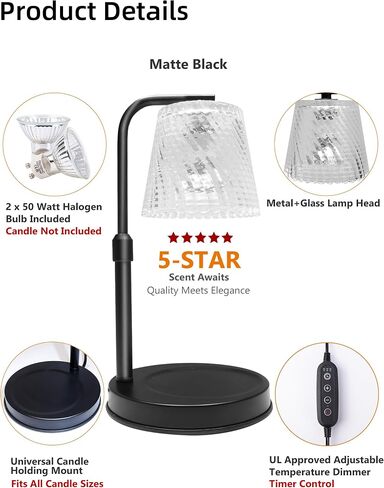 Candle Warmer Lamp with Timer Dimmable - Adjustable Electric Wax Melt Warmer Large Scented Jar Candles Lights, Birthday Gifts for Women, House Warming Gifts New Home Living Room Vintage Decor, Black in Saudi Arabia