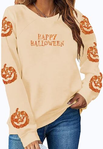 LUKYCILD Halloween Cat Sweatshirt Women Spooky Season Shirts Cute Ghost Cat Pumpkin Tee Halloween Crewneck Pullover Top in Saudi Arabia