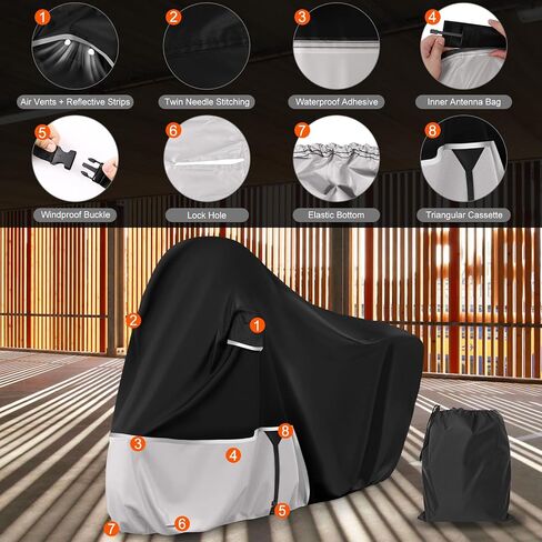 Waterproof Motorcycle Cover Compatible with Piaggio Vespa ET2 ET4 LX150 LXV and Sprint 150, Primavera 50/150 with Trunk Model, 420D Oxford Cloth Motorcycle Cover for Snow Rain Dust Protection in Saudi Arabia