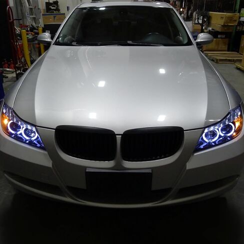 Fits 2006-2008 BMW 3-Series E90 Sedan E91 Wagon LED Angel Eyes Driving Lights Halogen Projector Headlights Assembly Pair | Black in Saudi Arabia