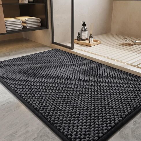 PADOOR-Bath Mat-Super Absorbent Chenille Bathroom Mats-Rubber Backed Bath Mats for Bathroom Non Slip, Machine Washable Bathroom Rugs Front of Bathtub,Shower Room,Sink-17×28, Beige&Cream in Saudi Arabia