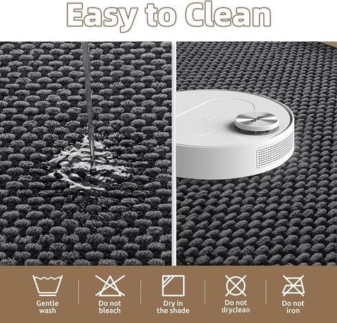 PADOOR-Bath Mat-Super Absorbent Chenille Bathroom Mats-Rubber Backed Bath Mats for Bathroom Non Slip, Machine Washable Bathroom Rugs Front of Bathtub,Shower Room,Sink-17×28, Beige&Cream in Saudi Arabia