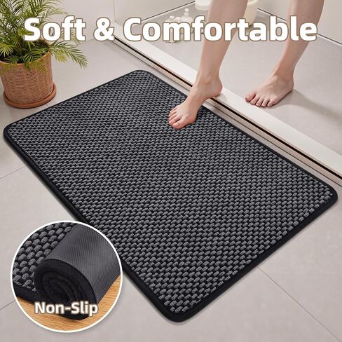 PADOOR-Bath Mat-Super Absorbent Chenille Bathroom Mats-Rubber Backed Bath Mats for Bathroom Non Slip, Machine Washable Bathroom Rugs Front of Bathtub,Shower Room,Sink-17×28, Beige&Cream in Saudi Arabia