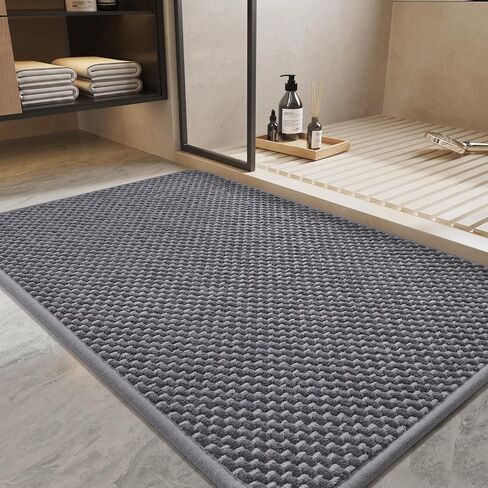 PADOOR-Bath Mat-Super Absorbent Chenille Bathroom Mats-Rubber Backed Bath Mats for Bathroom Non Slip, Machine Washable Bathroom Rugs Front of Bathtub,Shower Room,Sink-17×28, Beige&Cream in Saudi Arabia