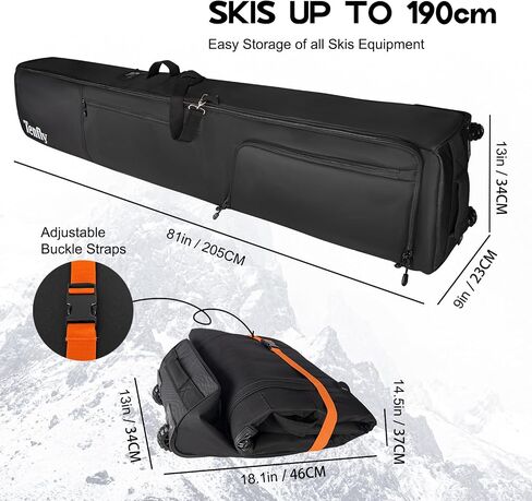 Ski Bag, Padded Snowboard Bag for Air Travel, 900D Water Resistant Oxford Fabric, Foldable Snow Bags Fits 2 Pairs Skis in Saudi Arabia