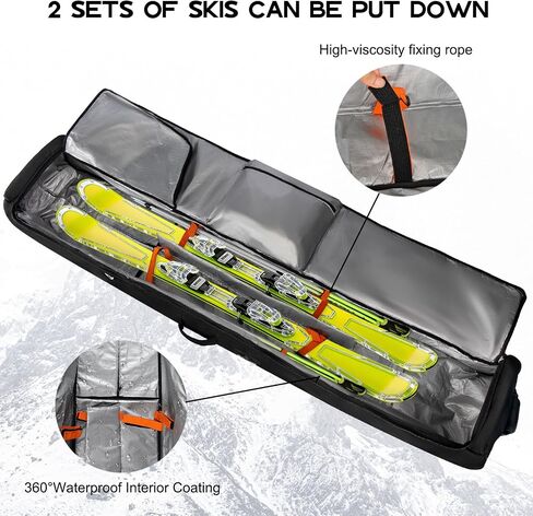 Ski Bag, Padded Snowboard Bag for Air Travel, 900D Water Resistant Oxford Fabric, Foldable Snow Bags Fits 2 Pairs Skis in Saudi Arabia
