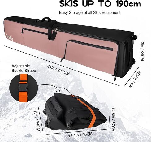 Ski Bag, Padded Snowboard Bag for Air Travel, 900D Water Resistant Oxford Fabric, Foldable Snow Bags Fits 2 Pairs Skis in Saudi Arabia