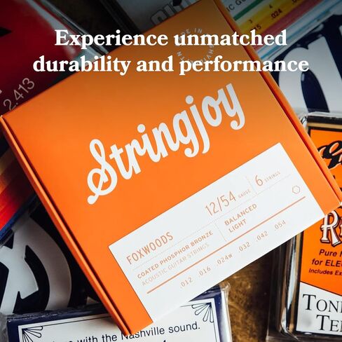 Stringjoy متوازن ضوء Foxwoods المغلفة الفوسفور البرونزية الصوتية سلاسل الغيتار 12-54، FW1254، لهجة طويلة الأمد وجودة الصوت، مجموعة 6 سلسلة الصوتية، 2-حزمة in Kuwait