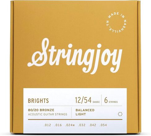 Stringjoy BB1254 Brights 80/20 Bronze Light Acoustic Guitar Strings, 12-54 Light Gauge, Guitar Strings Acoustic 6 String Set, Long-Lasting Tone, Smooth Playability, Premium Guitar Accessories in Saudi Arabia