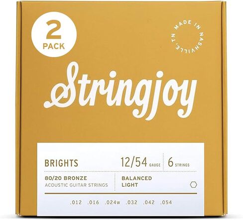 Stringjoy BB1254 Brights 80/20 Bronze Light Acoustic Guitar Strings, 12-54 Light Gauge, Guitar Strings Acoustic 6 String Set, Long-Lasting Tone, Smooth Playability, Premium Guitar Accessories in Saudi Arabia
