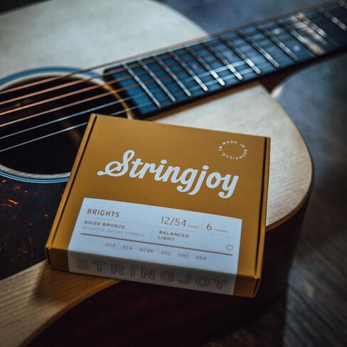 Stringjoy BB1254 Brights 80/20 Bronze Light Acoustic Guitar Strings, 12-54 Light Gauge, Guitar Strings Acoustic 6 String Set, Long-Lasting Tone, Smooth Playability, Premium Guitar Accessories in Saudi Arabia