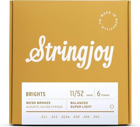 Stringjoy BB1254 Brights 80/20 Bronze Light Acoustic Guitar Strings, 12-54 Light Gauge, Guitar Strings Acoustic 6 String Set, Long-Lasting Tone, Smooth Playability, Premium Guitar Accessories in Saudi Arabia