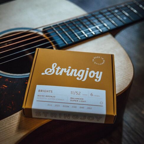 Stringjoy BB1254 Brights 80/20 Bronze Light Acoustic Guitar Strings, 12-54 Light Gauge, Guitar Strings Acoustic 6 String Set, Long-Lasting Tone, Smooth Playability, Premium Guitar Accessories in Saudi Arabia