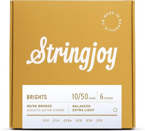 Stringjoy BB1254 Brights 80/20 Bronze Light Acoustic Guitar Strings, 12-54 Light Gauge, Guitar Strings Acoustic 6 String Set, Long-Lasting Tone, Smooth Playability, Premium Guitar Accessories in Saudi Arabia