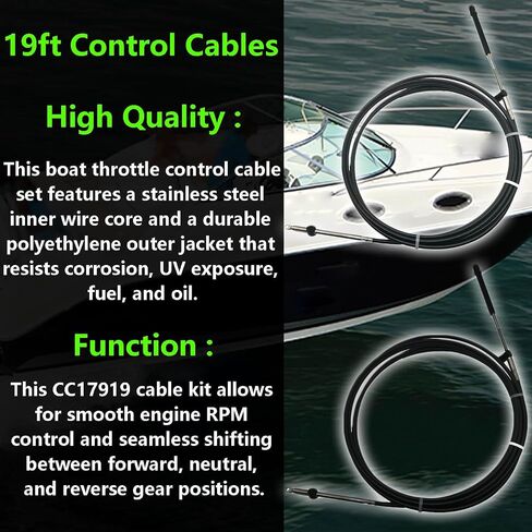19ft Boat Throttle and Shift Control Cables, 600A Gen I Remote Cable Set, Boat Throttle Control Cable Compatible with Mercury MerCruiser Marine Force Outboard Motors, Replaces CC17919 (Pack of 2) in Saudi Arabia
