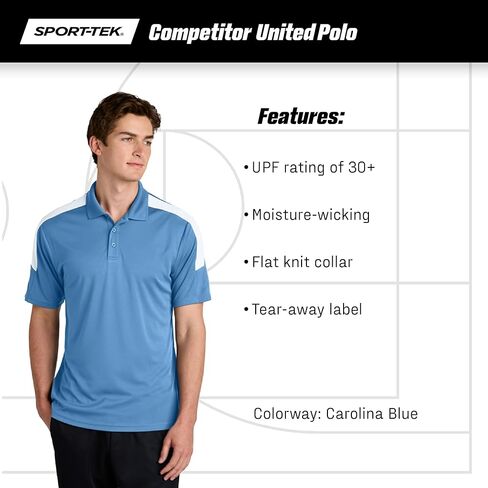 SPORT-TEK Unisex Competitor United Polo | Collared Short Sleeve Shirt for Men & Women, Classic Fit Summer Top with UPF 30 in Saudi Arabia