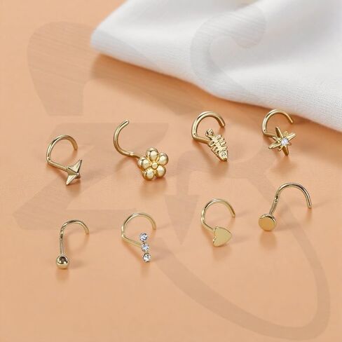 ZS 8pcs 20g حلقات الأنف hypoallergenic محدد للنساء الرجال ، الفولاذ المقاوم للصدأ صغير CZ الأنف in Saudi Arabia