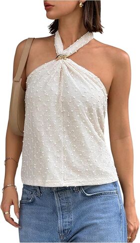 MakeMechic Women's Summer Halter Tops Criss Cross Discal Side Siert قميص عاريات in Kuwait
