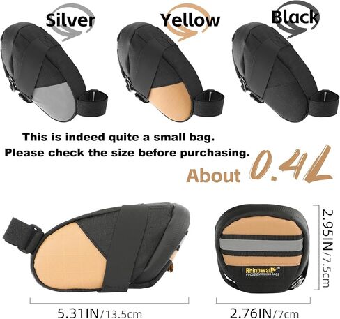 Rhinowalk Small Bike Saddle Bag, 0.4L Under Seat Bicycle Tool Bag, Waterproof Reflective Cycling Seat Pack with Zipper Closure and Inner Mesh Pocket for Road Mountain Bikes (Black) in Saudi Arabia