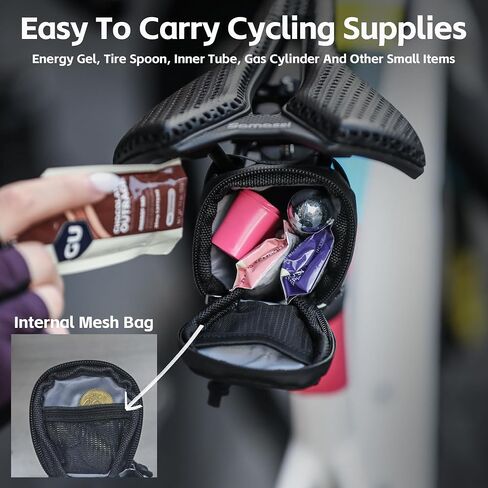 Rhinowalk Small Bike Saddle Bag, 0.4L Under Seat Bicycle Tool Bag, Waterproof Reflective Cycling Seat Pack with Zipper Closure and Inner Mesh Pocket for Road Mountain Bikes (Black) in Saudi Arabia