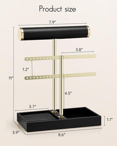Vlando 3 Tier Necklace Holder Organizer with Tray, Leather Bracelet Holder Display for Women, Gold Jewelry Stand for Bracelet, Necklace, Earrings, Rings - Cloud White in Saudi Arabia