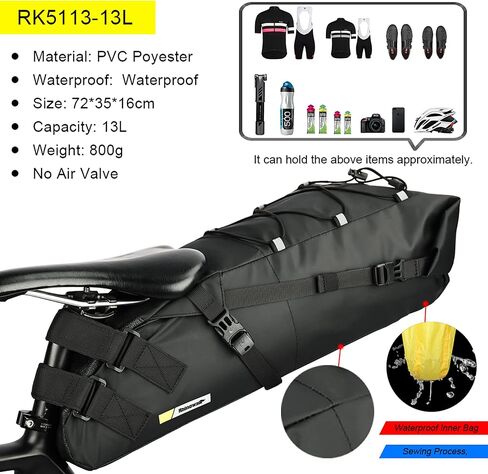 Bike Saddle Bag Waterproof 13L Under Seat Storage for Mountain Road Biking and Commuting Trips in Kuwait