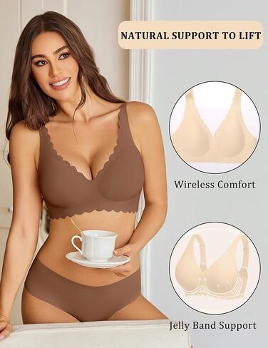 Avidlove Wireless Bra Womens Plunge V Neck Seamless Bras Full Coverage Everyday Bra in Saudi Arabia