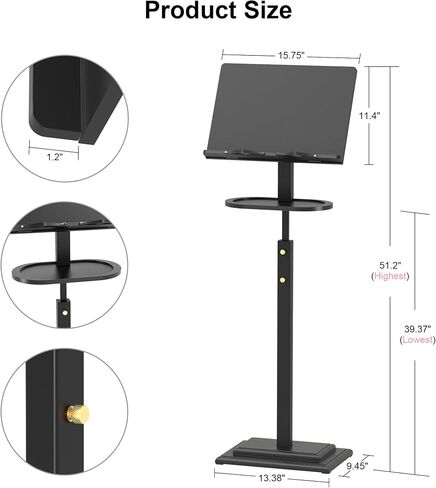 Music Stand for Sheet Music-Bamboo Portable Black Music Stands with Tray& Wooden Music Stand Adjustable 39.37″-51.2″ for Conductor Lectern Guitar Violin Piano Manhasse in Saudi Arabia