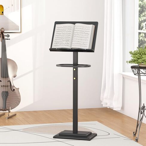 Music Stand for Sheet Music-Bamboo Portable Black Music Stands with Tray& Wooden Music Stand Adjustable 39.37″-51.2″ for Conductor Lectern Guitar Violin Piano Manhasse in Saudi Arabia