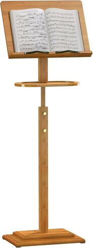 Music Stand for Sheet Music-Bamboo Portable Black Music Stands with Tray& Wooden Music Stand Adjustable 39.37″-51.2″ for Conductor Lectern Guitar Violin Piano Manhasse in Saudi Arabia