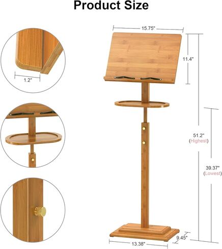 Music Stand for Sheet Music-Bamboo Portable Black Music Stands with Tray& Wooden Music Stand Adjustable 39.37″-51.2″ for Conductor Lectern Guitar Violin Piano Manhasse in Saudi Arabia
