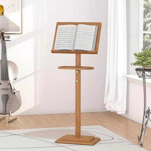 Music Stand for Sheet Music-Bamboo Portable Black Music Stands with Tray& Wooden Music Stand Adjustable 39.37″-51.2″ for Conductor Lectern Guitar Violin Piano Manhasse in Saudi Arabia
