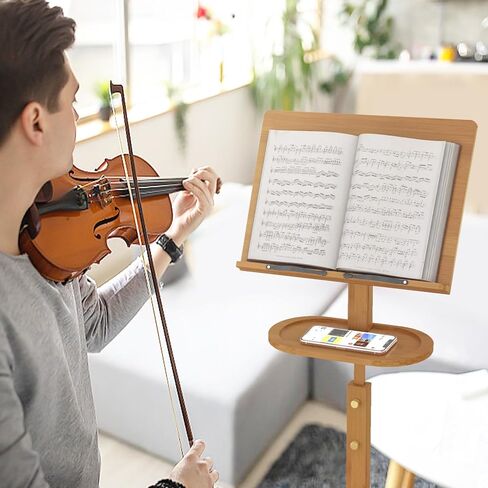 Music Stand for Sheet Music-Bamboo Portable Black Music Stands with Tray& Wooden Music Stand Adjustable 39.37″-51.2″ for Conductor Lectern Guitar Violin Piano Manhasse in Saudi Arabia