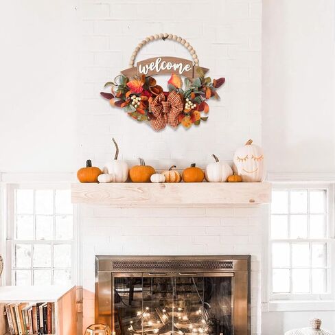 24 Inch Fall Sunflower Peony Pumpkin Wreath for Front Door, Fall Thanksgiving Eucalyptus Boxwood Floral Wreaths for Indoor Outdoor, Fall Pumpkin Flower Door Decor Wreaths in Saudi Arabia