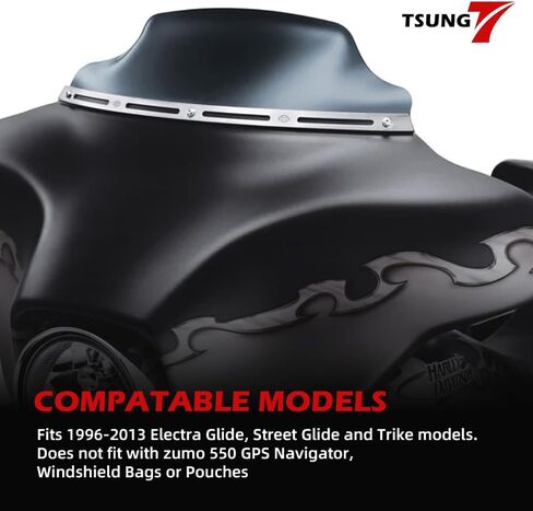 TSUNG 8" Black Wave Windshield Windscreen Wind Splitter Compatible with 1996-2013 Harley Davidson Touring Street Glide Electra Glide Trike FLHT FLHX FLHTK FLHTC FLHTCU (Fit 96-13 Black, 8inch) in Kuwait
